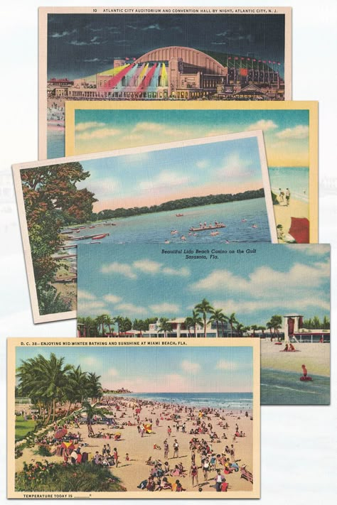 Just a few of the postcards available in a FREE printable vintage beach postcards set! 27 summer-themed images, perfect for wall decor and numerous DIY projects. #freeprintables #vintageprintables #vintagepostcards Vintage Travel Art, Vintage Beach Postcard, Vintage Post Card Design, Vintage Postcard Design, Vintage Postcard Aesthetic, Old Postcards Vintage, Postcard Design Layout, Painting Postcards, Postcards Aesthetic