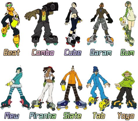 Jet Grind Radio Art, Jsrf Characters, Jet Set Radio Character Design, Jet Set Radio Art Style, Jet Set Radio Inspired Outfit, Yo Yo Jet Set Radio, Jet Set Radio Outfit, Jet Set Radio Fashion, Tab Jet Set Radio