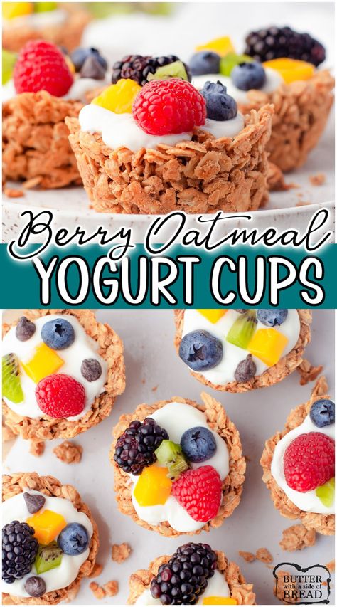 Healthy Low Fat Snacks, Breakfast Granola Cups, Peanut Butter Maple Syrup, Yogurt Recipes Healthy, Yogurt Berries, Oatmeal Dessert, Oats Peanut Butter, Berry Oatmeal, Oatmeal Yogurt