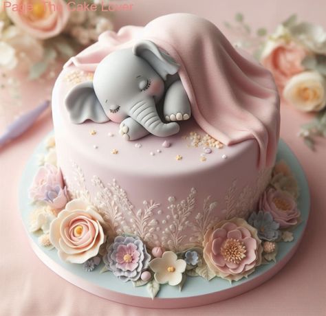 Elephant Baby Shower Cake Girl, Elephant Cake, Elephant Birthday Cakes, Baby Elephant Cake, Elephant Baby Shower Cake, Pastel Baby Shower, Elephant Cakes, Baby Shower Cakes Girl, Fantasy Cake