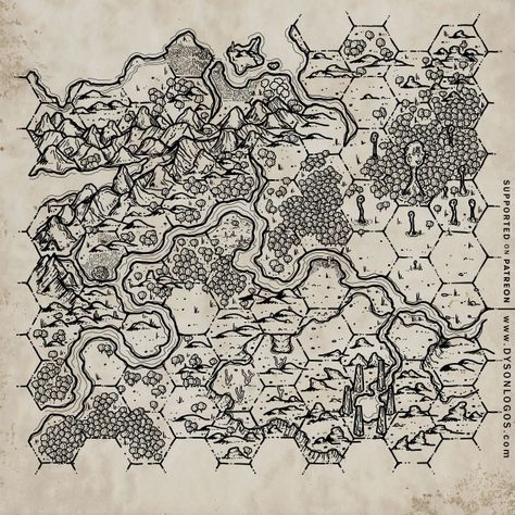 The Midsummer Lands – Hex Map 5 | Dyson's Dodecahedron Hex Map, My Map, Fantasy Map Making, Goblin Art, Fantasy World Map, Book Cover Design Inspiration, Map Projects, Map Icons, Drawn Map