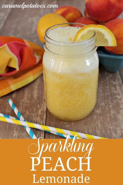 Sparkling Peach Lemonade  1 1/4 cups peach puree (about 4 large, fresh peaches) 1 1/3 cups lemon juice 3/4 to 1 cup sugar, or to taste 1 cup sparkling water or club soda