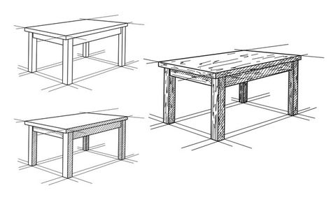 How To Draw Table, Table Perspective Drawing, Table Reference Drawing, Table Sketch Design, Table Drawing Reference, Table Drawing Easy, Table Drawing Sketch, Furniture Sketching, Desk Sketch