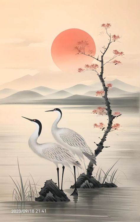 Atmospheric Painting, Wood Platter, Birds Photography, Japanese Drawings, Beautiful Abstract Art, Japanese Art Prints, Pastel Landscape, Chinese Landscape, Landscape Art Painting