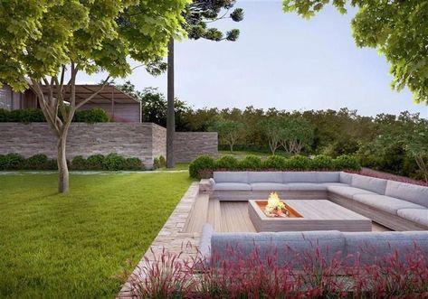 Outdoor Landscape Design, Sunken Patio, Outdoor Fire Pit Designs, Patio Fireplace, Modern Landscape Design, Outdoor Landscape, Fire Pit Designs, Landscape Plans, Landscaping Tips