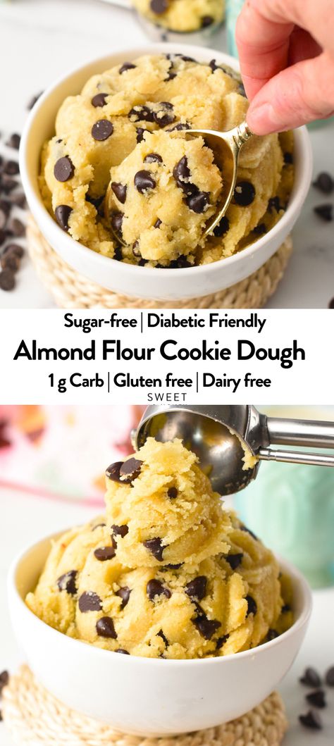 This easy Keto Cookie Dough recipe is perfect for fixing your cookie craving in less than 10 minutes with only 1 gram of net carb per serving! Plus, this almond flour cookie dough is also gluten-free, and dairy-free options are provided! Almond Flour Cookie Dough, Low Carb Cookie Dough, Keto Cookie Dough, Cookie Dough Recipe, Dairy Free Cookies, Almond Flour Cookies, Peanut Butter Cookie Dough, No Flour Cookies, Cookie Dough Recipes