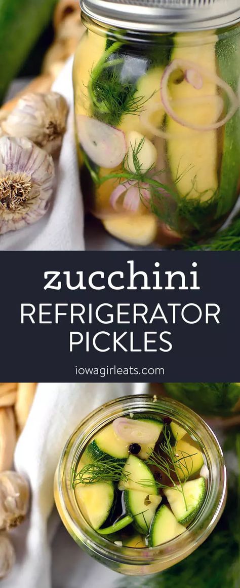 Refrigerator Zucchini Pickles are no-heat nor canning-required! Make in just 10 minutes with your garden bounty plus kitchen staples. iowagirleats.com keywords: summer recipes, refrigerator pickles, zucchini recipes Pickles Zucchini, Pickled Zucchini, Pickled Things, Spicy Pickle, Vegetable Ideas, Misfits Market, Unusual Recipes, Zucchini Pickles, Preserving Recipes