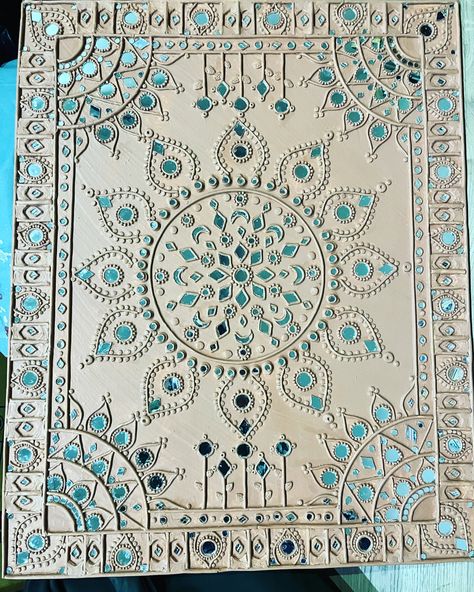 Lippan Art Decoration, Clay Moulding Art, Lipan Art Rectangle, Beautiful Lippan Art, Lippan Art In Rectangle Shape, Lippan Art Mirror Wall Decor, Lippan Wall Art, Clay Mandala Art, Lippan Art On Rectangle Board