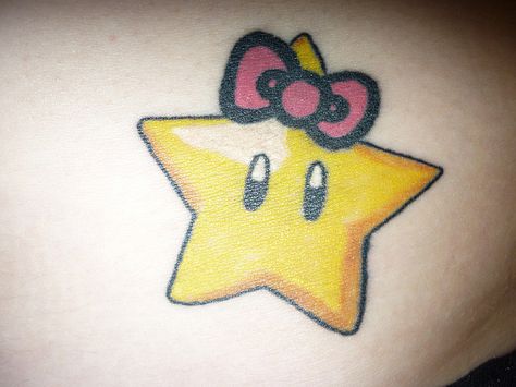 Not going to lie... this is pretty adorable... (found on Flickr from Lil-Tinks) Arrow Tattoos For Women, Mario Tattoo, Emo Tattoos, Mario Star, Hello Kitty Tattoos, Hello Kitty Bow, Ribbon Tattoos, Hip Tattoos Women, Bow Tattoo