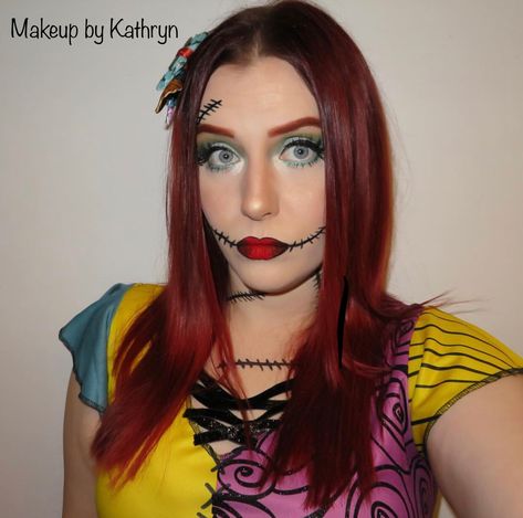 Sally Costume Nightmare Before Christmas Makeup, Sally Easy Makeup, Sally From Nightmare Before Christmas Costume, Diy Sally Makeup, Sally Eye Makeup, Nightmare Before Christmas Makeup Ideas, Sally Nbc Makeup, Sally Nightmare Before Christmas Makeup Easy, Easy Sally Halloween Makeup