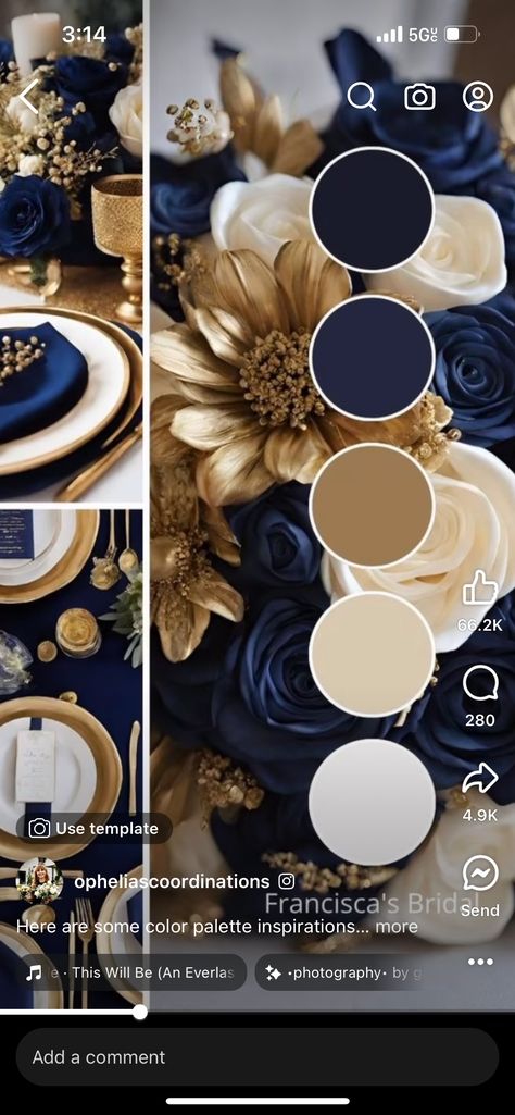 Midnight Blue Wedding, Navy Blue Wedding Theme, Navy Gold Wedding, Navy Color Scheme, Navy Blue And Gold Wedding, Wedding Theme Color Schemes, Burgundy Wedding Colors, Blue Gold Wedding, Gold Color Palettes