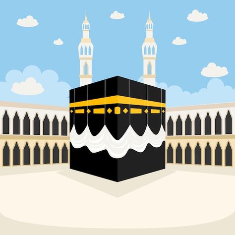 Kaaba islamic building vector illustrati... | Premium Vector #Freepik #vector #mecca #haram #umrah #pilgrimage Makkah Cartoon, Kaabah Makkah Drawing, Kaabah Makkah Painting, Kaba Sharif Drawing, Kaaba Illustration, Islamic Building, Manasik Haji, Arabic Pattern Design, The Kaaba