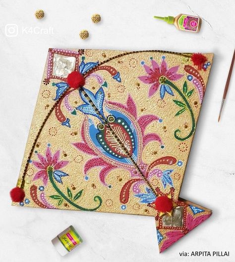 20+ Creative Craft Ideas for Makar Sankranti / Pongal • K4 Craft Kite Craft Ideas, Kite Painting Ideas, Kite Designs Ideas Pattern, Kite Making Ideas For Competition, Kite Designs Ideas, Kite Ideas, Kite Craft, Kite Art, Kite Decoration