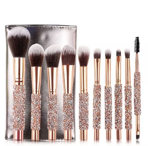 Rose Gold Makeup Brushes, Makeup Contouring, Goddess Makeup, Make Up Gold, Contouring Makeup, Crystal Makeup, Alat Makeup, Rhinestone Makeup, Rose Gold Makeup