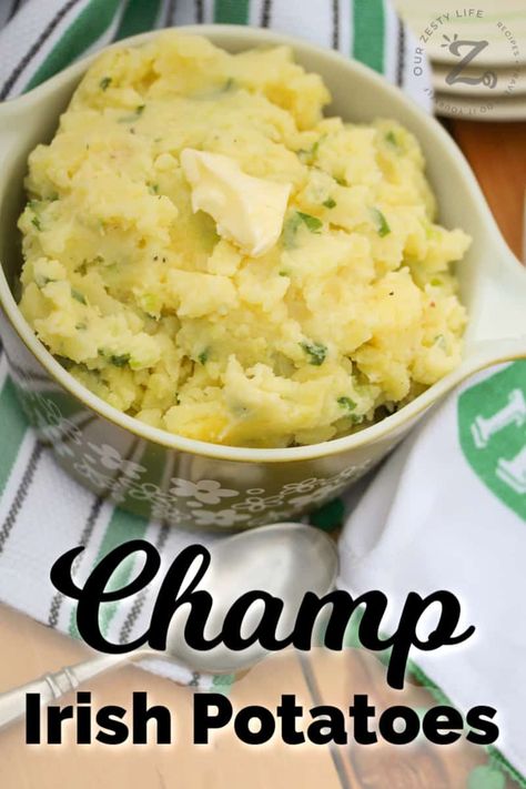 This Irish potato recipe is one of our favorite mashed potato recipes to serve year round. It is an easy mashed potatoes recipe known as Irish Champ. #ourzestylife #irishchamp #irishpotatorecipe #irishpotatoes #champ #mashedpotatoes #irishmashedpotatoes #sidedish Irish Champ Recipe, Champ Recipe, Easy Irish Recipes, Irish Meal, Irish Mashed Potatoes, Mashed Potatoes Recipe Easy, Irish Desserts, Irish Cooking, Irish Potato