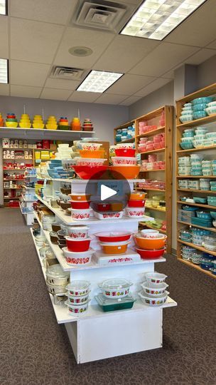 1.6K views · 782 reactions | Welcome to our Pyrex room! 
#pyrex #vintage #antiques #sale #vintagepyrex #vintagepyrexbowls | The Vintage Kitchen & Antiques | Katrina & The Waves · Walking On Sunshine Pyrex Display Shelves, Vintage Booth Display Ideas, Vintage Pyrex Collection, Pyrex Display, Vintage Booth Display, Vintage Pyrex Bowls, Pyrex Collection, Walking On Sunshine, Booth Display