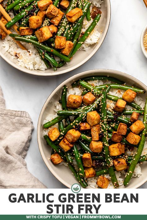 Tofu Green Beans Recipe, Tofu Green Beans, Green Bean Stir Fry, Bean Stir Fry, Vegan Beef, Sauteed Green Beans, Garlic Green Beans, Vegan Side Dishes, Vegan Sides