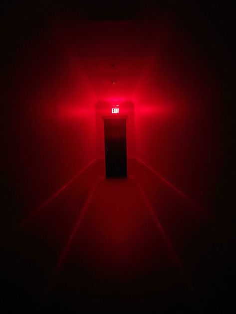 30 Photos Of Nightmare-Inducing Corridors | Bored Panda Weird Fears, Haunting Images, Neon Rouge, Dreamcore Aesthetic, Dark Hallway, Exit Sign, Liminal Spaces, Red Rooms, Red Aesthetic