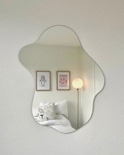 Amici Studios on Instagram: “Our NEW ‘Puddle Mirror’ sitting pretty. Made in NZ. Get ahead, get yours now… #amicistudiosnz” Aesthetic Mirror Ideas, Diy Wavy Mirror, Mirror Art Wall, Puddle Mirror, Pond Mirror, Mirrors Design, Blob Mirrors, Funky Mirrors, Trendy Mirrors