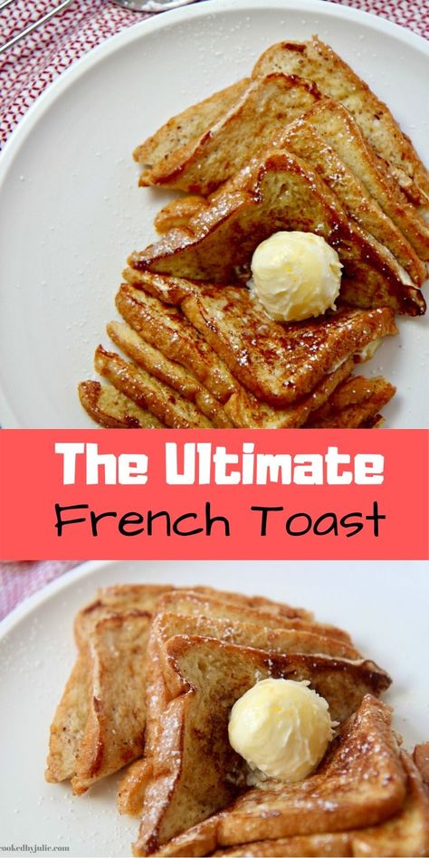 Fluffy and soft on the inside and golden brown on the outside. This French toast recipe is delicious and super easy to put together. Amazing French Toast, French Toast Regular Bread, French Toast Mixture, French Toast With Regular Bread, Perfect French Toast Recipe, Crusted French Toast, Best French Toast Recipe, Sweet French Toast, Perfect French Toast