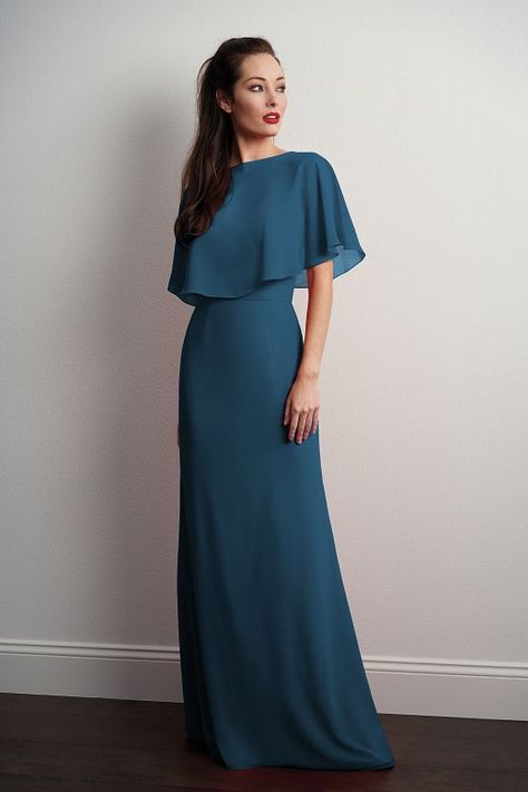 P206053 Boat Neckline Georgette Long Bridesmaid Dress Georgette Long Dress, Jasmine Bridal, Bridesmaid Dresses Long Chiffon, Bridesmaid Dresses With Sleeves, Simple Gowns, Special Event Dresses, Soiree Dress, Georgette Dress, Sleeves Designs For Dresses