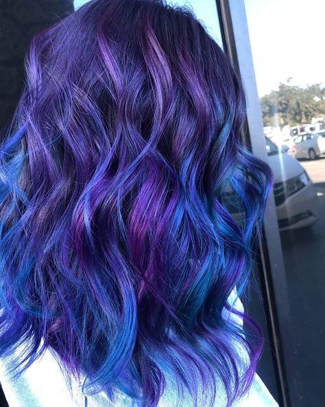 Blue And Purple Hair Color, Purple And Blue Hair, Blue And Purple Hair, Salon Pics, Purple Hair Color Ideas, Blue Purple Hair, Blue And Pink Hair, Purple Hair Color, Purple Ombre Hair