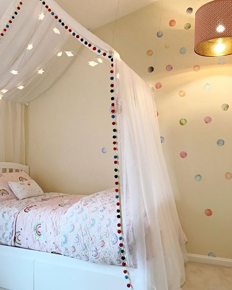 Rainbow Bed Canopy, Bed Canopy Girls Room, Lighted Canopy Over Bed, Diy Childs Bed, Girls Bed With Canopy, Girl Bed Canopy, Kids Canopy Bed, Tent Over Bed, Bed Canopy Ideas