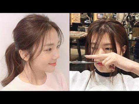 Korean Haircut Bangs, Poni Style, How To Cut Korean Bangs Tutorial, Korean Bangs Tutorial, Korean Bang, Bang Ideas, Korean Medium Hair, Korean Bangs Hairstyle, Haircut Bangs