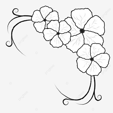 Corner Sketch, Drawing Corner, Corner Drawing, Impatiens Flowers, Petunia Flower, Png Flowers, Card Making Designs, Bond Paper Design, Art Clip