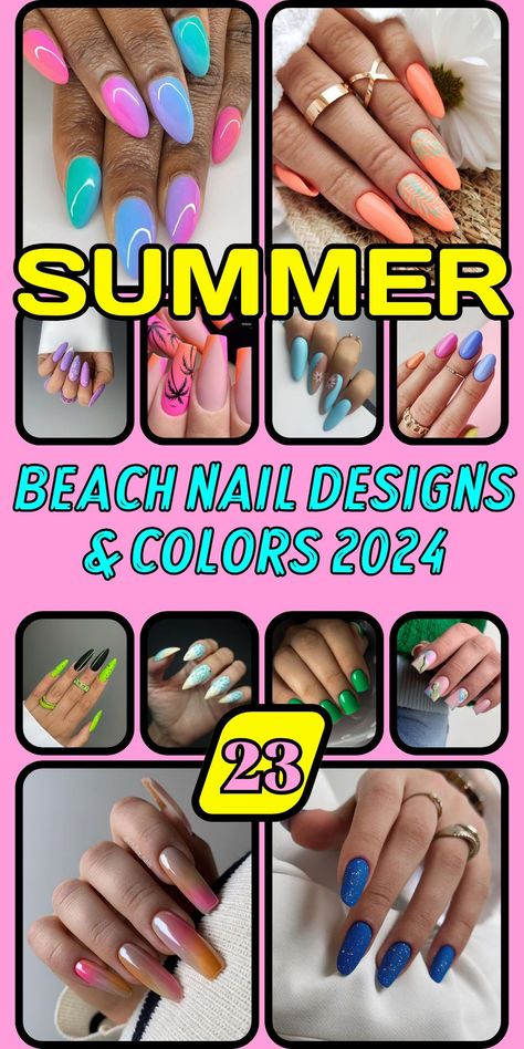 Beach Nail Designs & Colors 2024: Transform your nails with beach nail designs & colors 2024. These designs are perfect for a tropical vacation, featuring cute and simple beach nail designs in shades of blue, pink, and white. Whether you choose gel nails or acrylic nails, these easy beach nail designs will keep your nails looking fresh and stylish. Explore a variety of beach nail art designs to complement your summer look. Beach Nails Inspo 2024, Beach Gel Nails Ideas, Vacation Nails 2024, Beach Gel Nails, Nail Designs Colors, Beach Nail Art Designs, Beach Nail Art, Beach Nail Designs, Beach Nail