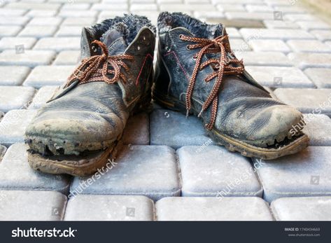 Pair Dirty Boots Old Worn Dark Stock Photo 1740434669 | Shutterstock Grey Pavers, Dirty Boots, Dirty Shoes, Old Boots, Leather Gear, Mother's Day Photos, Purple Blouse, Ll Bean Boot, Brown Shoe