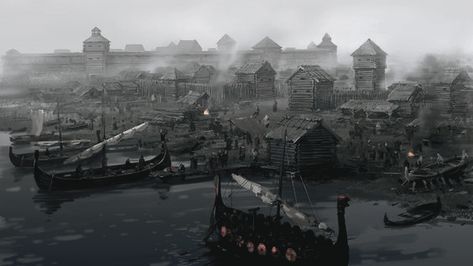 Viking Stronghold, Medieval Harbor, Viking City, Viking Town, Viking Village, Games Design, Castle Art, My Fantasy World, Viking Art