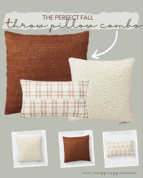 Throw pillows, throw pillow for couch, throw pillow target, throw pillow clearance, throw pillows amazon,  couch pillows, couch pillow arrangement, couch pillow ideas, couch pillows ideas color schemes, couch pillows arrangement sectional, fall living room decor, fall living room, fall living room ideas, fall throw pillows, fall pillows, fall decor, fall room decor Rust Couch Pillows, Couch Throw Pillows Ideas Sectional, Pillow For Couch Living Rooms, How To Throw Pillows Couch, Brown Leather Couch Living Room Fall Decor, Fall Pillow Arrangement, Throw Pillow Combinations Couch Color Schemes, Throw Pillows For Beige Sectional, Couch Pillow Decor Ideas