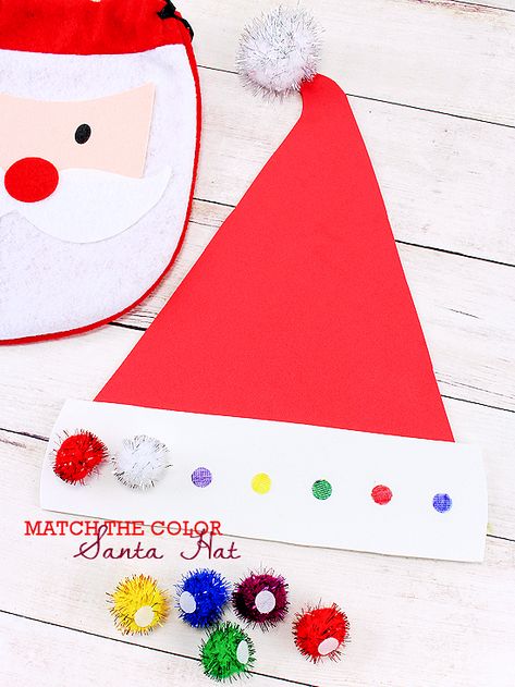 Color Match Santa Hat Christmas Craft and Game Activity Christmas Tree Template Free Printable, Christmas Tree Template Free, Santa Hat Craft, Folded Paper Christmas Tree, Paper Christmas Tree Craft, Santa Hat Crafts, Santa Activity, Christmas Party Games For Kids, Christmas Activities For Toddlers