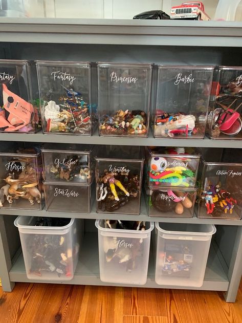 Figure Organization, Action Figure Storage, Figure Storage, I Heart Organizing, Toddler Playroom, School Supplies Organization, Fantasy Princess, Childrens Playroom, Lego Room