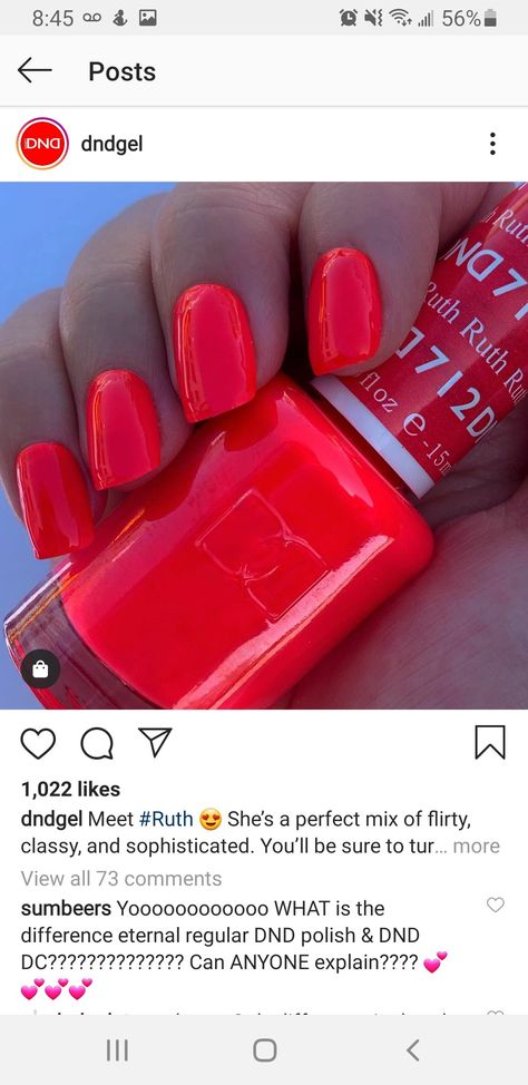 Dnd Gel Summer Colors, Orange Gel Nails Summer, Dnd Watermelon, Dnd 556 Coral Reef, Watermelon Nail Color, Summer 24 Nail Colors, Pedicure Colors Spring 2023, Circus Chic Nail Color, Summer Nails Dnd