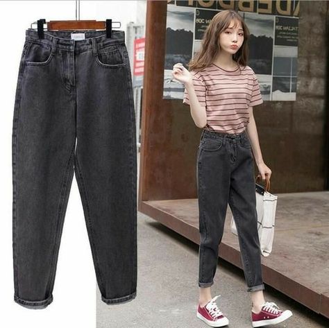 Mom Jeans Outfit, Kawaii Harajuku, Black Jeans Women, Vintage Swimwear, Harajuku Streetwear, Outfit Jeans, Summer Black, Trendy Style, Outfits Casuales