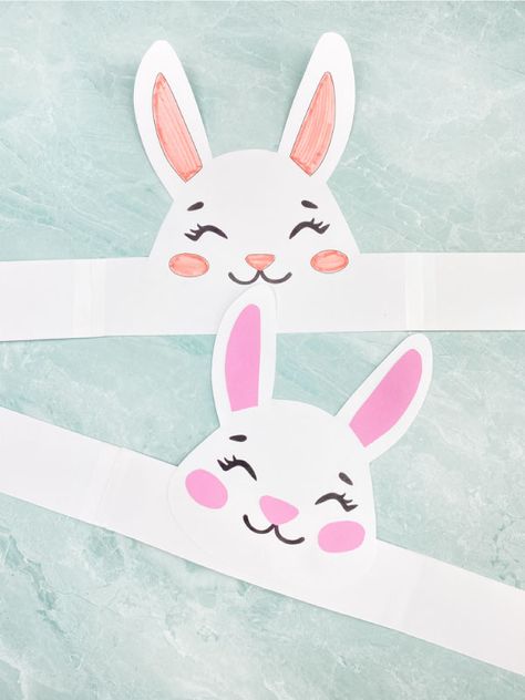 This Easter bunny headband is a fun and simple craft for kids to make this spring! Download the free printable template and make it with kindergarten children today! Bunny Art And Craft, Diy Bunny Headband, Easter Headbands Diy, How To Make Bunny Ears, Bunny Crown Craft, Easter Headbands Preschool, Easter Headband Craft, Easter Crowns For Kids, Easter Bunny Hat Template Free Printable