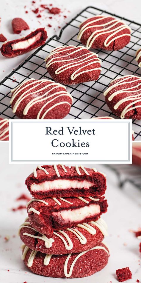 Red Velvet Cookies Stuffed, Cream Cheese Filled Red Velvet Cookies, Red Velvet Filled Cookies, Cream Cheese Cookie Filling, Red Velvet Cookies With Cream Cheese Filling, Cream Cheese Stuffed Red Velvet Cookies, Cream Cheese Filling For Cookies, Stuff Cookies Recipes, Red Velvet Stuffed Cookies