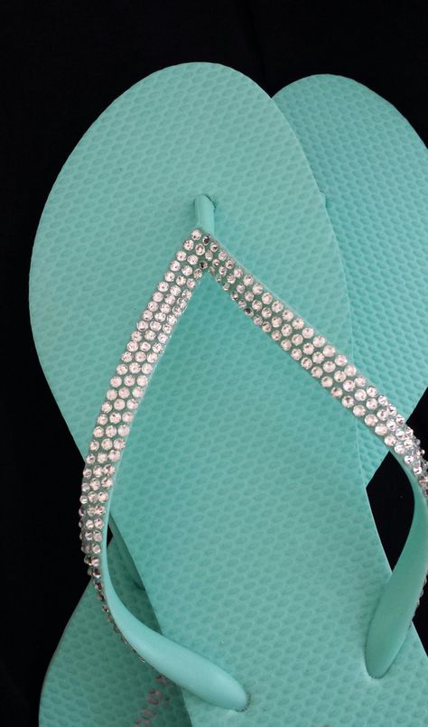 Swarovski Crystal Rhinestone  Flip Flops Mint Green - Sizes 6, 7, 8 ,9, 10 by SatinSassy on Etsy Flip Flops Diy, Flip Flop Basket, Bride Flip Flops, Bridesmaid Flip Flops, Mint Green Wedding, Green Flip Flops, Bedazzled Shoes, Shoe Refashion, Wedding Flip Flops