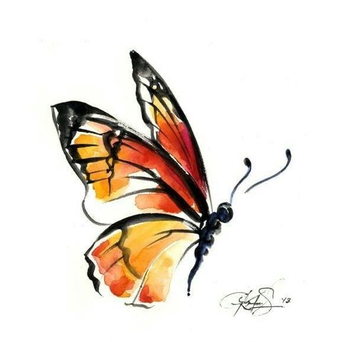 Watercolor Butterfly Tattoo, Monarch Butterfly Tattoo, Butterfly Monarch, Butterfly Inspiration, Tattoo Watercolor, Small Butterfly Tattoo, Tattoo Butterfly, Butterfly Art Painting, Watercolor Butterfly