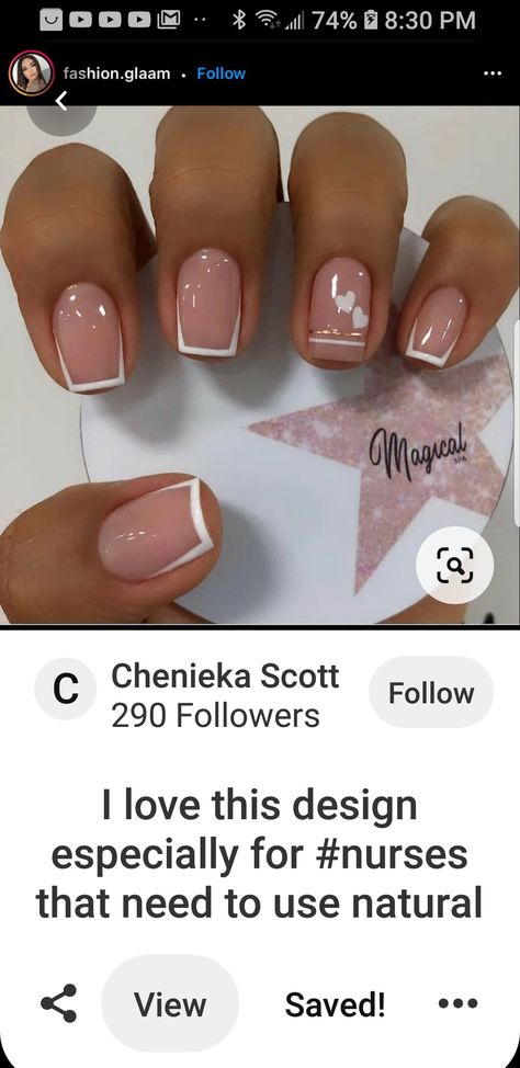 Nurses Nails Acrylic, Cute Short Nails For Nurses, Nurse Appropriate Nails, Short Work Appropriate Nails, Giving Birth Nail Ideas, Nurse Length Nails, Short Nail Designs For Nurses, Short Medical Assistant Nails, Cute Nurse Nails