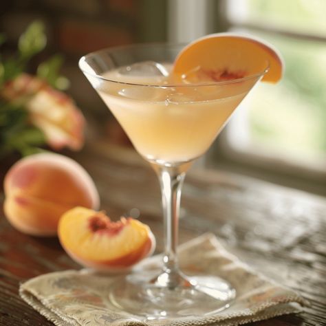 White Peach Martini - recipe inspire White Peach Martini, White Peach Cocktail, White Cranberry Peach Cocktail, Peach Martini Recipe Vodka, Peach Vodka Cocktails, Peach Cocktail Recipe, Peach Martini, Martini Recipes Vodka, Rosemary Cocktail