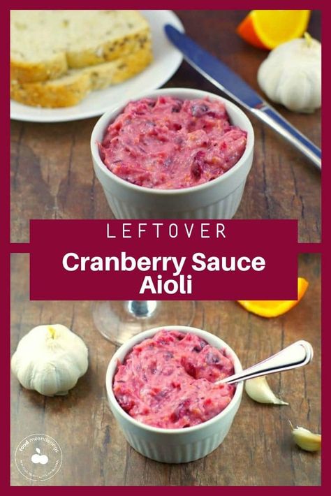 Use up that leftover cranberry sauce with this zippy garlic aioli with cosmopolitan cranberry and orange flavors. It's perfect for sandwiches and burgers! #aioli #cranberrysauce #thanksgiving #cranberry #leftover #leftovercranberry #garlicaioli #spread Cranberry Aioli, Aioli Sauce, Leftover Cranberry Sauce, Aioli Recipe, Garlic Aioli, Canadian Food, Cranberry Recipes, Turkey Sandwiches, Cranberry Sauce