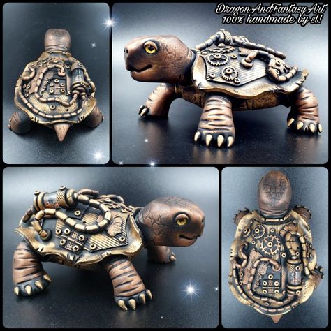 Steampunk Ceramics, Steampunk Pottery, Steampunk Turtle, Steampunk Technology, Polymer Clay Steampunk, Steampunk Mixed Media Art, Fimo Art, Steampunk Animals, Steampunk Artwork