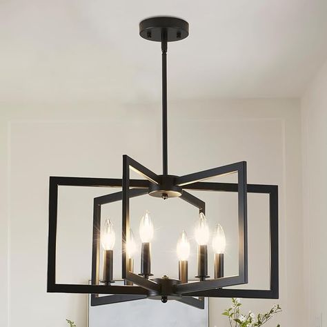 MIAYBPH Black Chandelier, Dining Room Light Fixture Geometric Metal Modern Industrial Chandelier Lighting for Farmhouse Living Room Entryway Kitchen (E12 Bulbs Not Included, 6 Light) - Amazon.com Black Chandelier Dining Room, Modern Industrial Chandelier, Kitchen Chandelier Lighting, Entryway Light Fixtures, Chandelier Dining Room, Dining Room Light Fixture, Dining Room Light, Farmhouse Entryway, Kitchen Chandelier