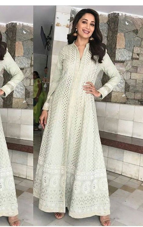 Long Kali Kurti Designs, Chickenkari Gown Designs, Kali Anarkali Dress, Chikankari Gown, Lucknowi Anarkali, Sita Mahalakshmi, Lucknowi Suits, Chikankari Dress, Saree Jacket Designs