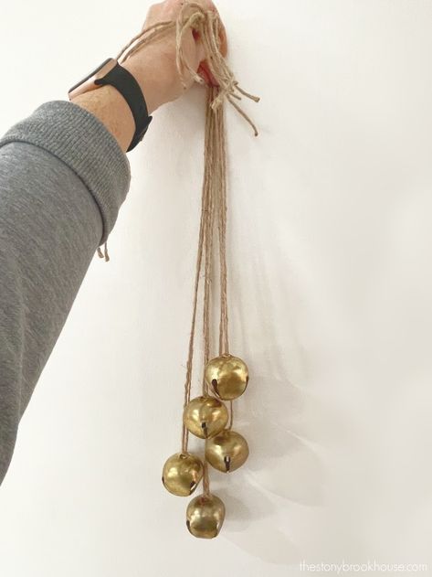 Christmas Hanging Bells - Pottery Barn Knockoff Hanging Bells Decoration Christmas Decor, Crafts With Bells, Diy Bells Crafts Ideas, Bells Decor, Rub N Buff, Bell Decorations, Hanging Bell, Christmas Hanging, 2024 Christmas