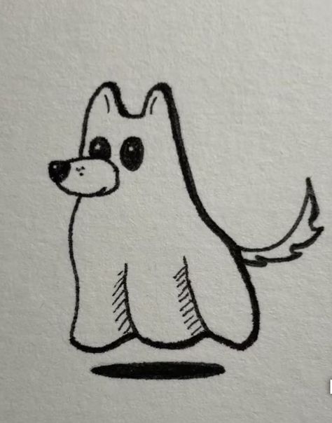 Dog In Ghost Costume Drawing, Ghost Walking Dog Tattoo, Ghost Dog Drawing, Ghost Dog Tattoo, Ghost Drawings, Small Skull Tattoo, Husky Drawing, Cute Halloween Drawings, Puppy Tattoo