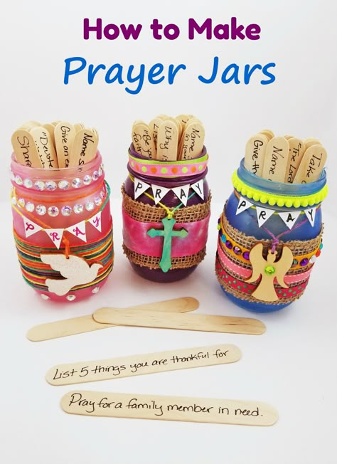 DIY Prayer Jar activity for VBS or Sunday School! This activity can go along with a discussion about what prayer is, why we pray, and specific Bible versus related to prayer. Prayer Crafts, Vacation Bible School Craft, Prayer Jar, Children's Church Crafts, Sunday School Crafts For Kids, Bible School Crafts, Religious Crafts, Christian Crafts, Bible Study For Kids